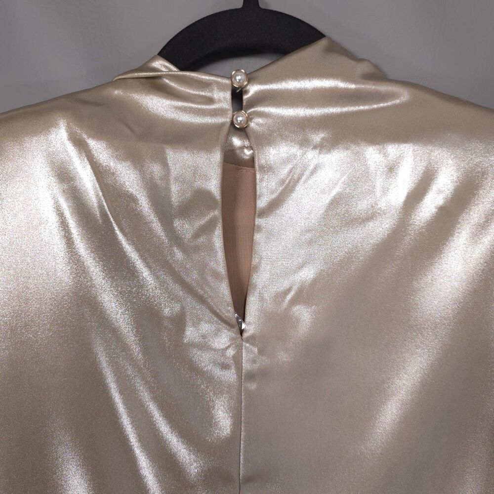 ANTHROPOLOGIE Womens New Mini Dress MEDIUM Gold Sleeveless Shine Metallic 095799 - Picture 7 of 15